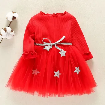 0-24M baby girl kalėdų suknelė ilgomis Rankovėmis Star Spausdinti Kelio Ilgio Suknelė 2021 Naujųjų Metų Princesė Suknelės prinsessenjurk Q5