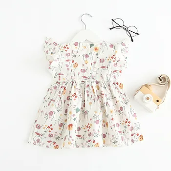 0-3T Kūdikių Vasarą mergina dress Mergaitė Outwear Su Skaldytų Gėlių Suknelė Grynos Medvilnės Suknelė Mergaitėms Suknelės
