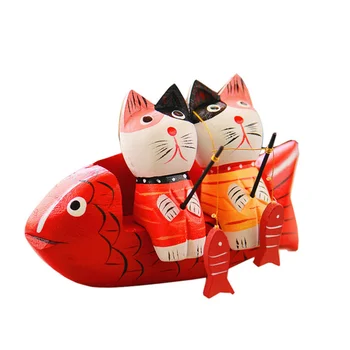 1 Set Kūrybos Mediniai Ornamentu Animacinių filmų Porą Žvejybos Katė Amatų Mini 
