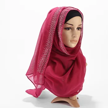 1 vnt Medvilnės Šalikas Su deimantu, Moterų Paprasto Perlai Hijab Šalikas Moteriška hijab skara skara granulių wrap Musulmonų Hijabs 22 spalvų
