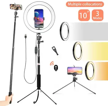 10 colių LED Selfie Šviesos Žiedas su Telefono Laikiklis, USB Fotografijos Vaizdo Makiažas Lempa su Selfie Stick 