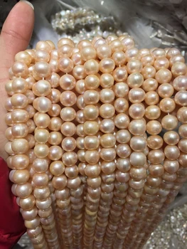 10mm Natūralių Gėlavandenių Perlų Karoliukus, Rožinė Rosegold Baroko Perlas didelę Skylę Perlai už Karoliai, Apyrankės Juvelyrikos Priėmimo 14