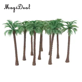 10vnt Žaliųjų Plastikiniai Modelis Medžių, Dirbtinių Palmių Atogrąžų Paplūdimio Jūros Peizažas Išdėstymo, Kraštovaizdžio Žaislai Vaikams 1:65 14cm