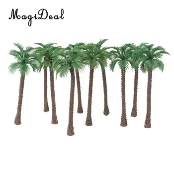 10vnt Žaliųjų Plastikiniai Modelis Medžių, Dirbtinių Palmių Atogrąžų Paplūdimio Jūros Peizažas Išdėstymo, Kraštovaizdžio Žaislai Vaikams 1:65 14cm