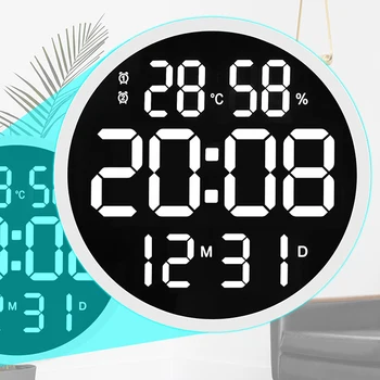 12 Colių Sieninis Laikrodis Led Didelis Laikrodis Išjungti Skaitmeninis Temperatūros ir Drėgmės Elektroniniai Laikrodžiai Modernaus Dizaino Žiūrėti Namų Puošybai