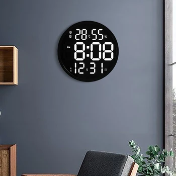 12 Colių Sieninis Laikrodis Led Didelis Laikrodis Išjungti Skaitmeninis Temperatūros ir Drėgmės Elektroniniai Laikrodžiai Modernaus Dizaino Žiūrėti Namų Puošybai