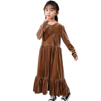 12 iki 14 metų didelis paauglys merginos aksomo maxi ilga suknelė vaikus mergina mados rudenį, žiemą susegamas veliūras blyksnius atsitiktinis suknelė