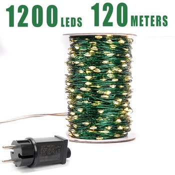 120Meters 1200 LED Pasakų Žibintai LED string Lemputės Varinės Vestuvės, Kalėdos, lauko Užuolaidų Kalėdinė Girlianda Apdaila