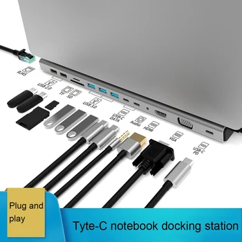 14 1 USB Tipo C Hub Nešiojamojo kompiuterio USB C Hub HDMI, VGA, RJ45 Multi-Card Reader 5Gbps Didelės Spartos Duomenų Perdavimo Splitter