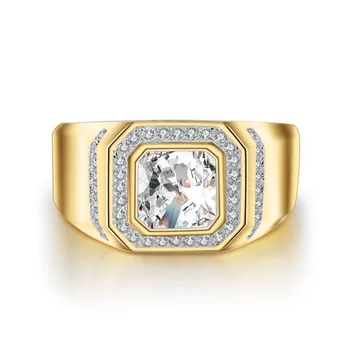 14 karatų Geltonasis Auksas Stačiakampio Supjaustyti Deimanto Žiedas Vyrams Prabangus Baltas Auksas Visu Inkrustacijos AAA Cirkonis Modeliavimas deimanto Žiedas Fine Jewelry