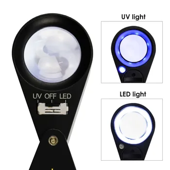 15x 21mm Optinio Stiklo Loupe 6 LED & UV lempa Didinamojo stiklo, Juvelyriniai Foldaway Trijulę Objektyvas Juodu Rėmu Fotografas Mėgėjų Watchmaker