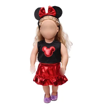 18 colių Mergaičių lėlės suknelė Mielas kombinezonas + Pelės ausies plaukų juosta Amerikos naujas gimęs drabužiai, žaislai tinkami 43 cm kūdikio c545