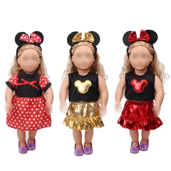 18 colių Mergaičių lėlės suknelė Mielas kombinezonas + Pelės ausies plaukų juosta Amerikos naujas gimęs drabužiai, žaislai tinkami 43 cm kūdikio c545