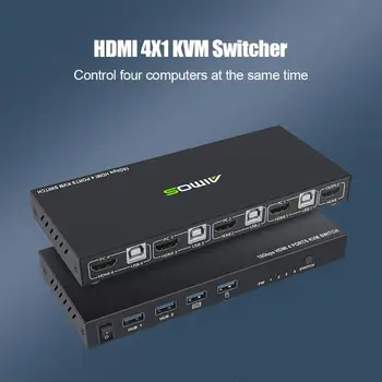 18Gbps 4K 60Hz Ultra HD Metalo Atveju 4 Įvesties Ir 1 Išvesties KVM Switch HDMI 2.0 Ekrano Switcher Bendr. Klaviatūrą ir Pelę AM-KVM401