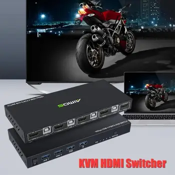 18Gbps 4K 60Hz Ultra HD Metalo Atveju 4 Įvesties Ir 1 Išvesties KVM Switch HDMI 2.0 Ekrano Switcher Bendr. Klaviatūrą ir Pelę AM-KVM401