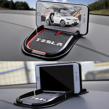 1pc Automobilių Anti Slip Kilimėlis Lipnus Padas su Logotipu, prietaisų Skydelio, neslystantis kilimėlis, telefono klavišą GPS laikiklį Reikmenys Tesla Model S Modelis X