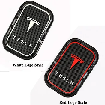 1pc Automobilių Anti Slip Kilimėlis Lipnus Padas su Logotipu, prietaisų Skydelio, neslystantis kilimėlis, telefono klavišą GPS laikiklį Reikmenys Tesla Model S Modelis X