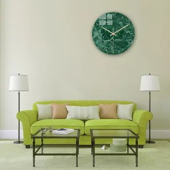 1pc Modernus Sieninis Laikrodis UV Spausdinimo Tamsiai Žalios spalvos Marmuro Grūdelių Dekoro Sieninis Laikrodis Akrilo Laikrodis be Baterijos Biuro