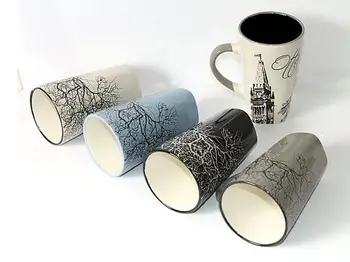 1Pcs Mados 450ml Pilies Stiliaus Kūrybinės Keramikos Meno Puodelis Puodelis Ranka-dažytos embossment įspūdis, medžio puodelio arbatos puodelio pieno