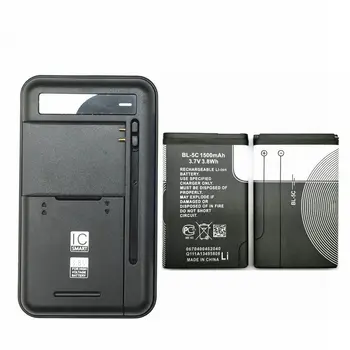 1PCS Universal baterija, Įkroviklis + 2VNT 1500mAH baterija BL-5C BL5C baterija BL 5C Baterija Nokia 1112 1208 1600 2600 2610 n70 n71