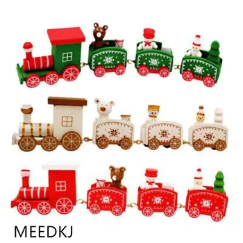 1pcs vaikų traukinio Kalėdų dekoracijas keturių medinių traukinių Santa Claus lokys dekoratyviniai papuošalai dovanos