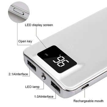 2.1 Greito Įkrovimo Galia Bankas Didelės Talpos 20000mAh Išorės Baterija Dual USB Power bank Su LED Šviesos išmaniųjų telefonų
