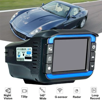 2-in-1 2 Colių HD 720P, Automobilio DVR Kamera Radarų Detektorių Vaizdo įrašymo Brūkšnys Cam
