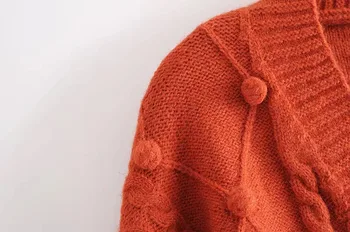 2 vienetų komplektas Pavasarį, Rudenį PRAŠMATNUS Mezgimo 3D Kamuolys Cardigan Single-breasted Mygtuką Bako Viršuje ilgomis Rankovėmis Megztinis Megztinis, Vintage