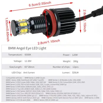 2 x 120W H8 LED Angel Eyes Halo Žiedas Lemputės 6500K BMW E92 E93 e70 