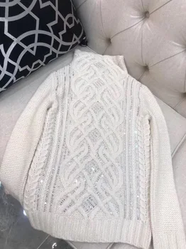 2018 moterų mados vilnos blizgučiais megztas megztinis