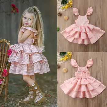 2018 Naujas Stilius Vaikas Mergina Pledas Suknelė Vasaros Baby Girl Patikrinti Sluoksnio Pynimas Suknelė Princesė Partijos Inscenizacija Tutu Suknelė Vaikų Drabužiai