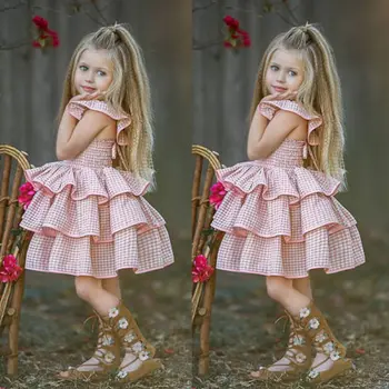 2018 Naujas Stilius Vaikas Mergina Pledas Suknelė Vasaros Baby Girl Patikrinti Sluoksnio Pynimas Suknelė Princesė Partijos Inscenizacija Tutu Suknelė Vaikų Drabužiai