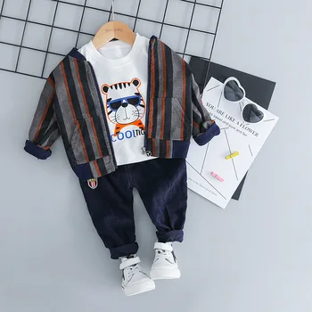 2018 Rinkinių drabužių pavasario kombinezonas berniukui ilgomis rankovėmis pledas marškiniai, džinsai Transporto priemonių, Spausdinimo 3 vnt. rinkinys Ouba kailis šokių Gražus