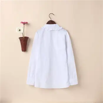 2018 vaikų drabužius pavasario nauja mergina, balti marškiniai vaikų medvilnės medienos ausies ilgomis rankovėmis marškinėliai, studentų kostiumai