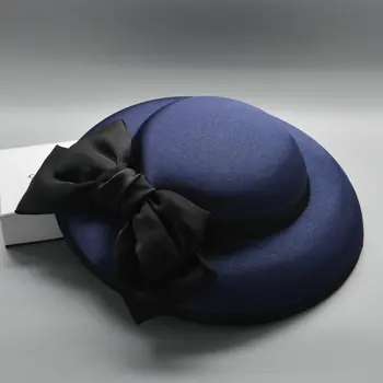 2019 Europos Nuotaka Vestuvių Skrybėlę Didelis Satino Lankas Fascinator Kepurę Šukuosena Elegantiškas Ponios Royal Šalis Kokteilis Plaukų Aksesuarai