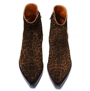 2019 FR.LANCELOT Prekės ženklo Dizainas Leopard Nekilnojamojo Odos Zomšiniai Vyrų Batų Pusėje Užtrauktukas Butai Shoes Mens Pažymėjo Tne