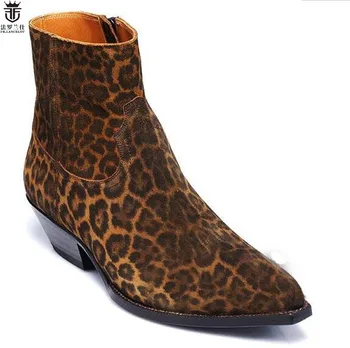2019 FR.LANCELOT Prekės ženklo Dizainas Leopard Nekilnojamojo Odos Zomšiniai Vyrų Batų Pusėje Užtrauktukas Butai Shoes Mens Pažymėjo Tne