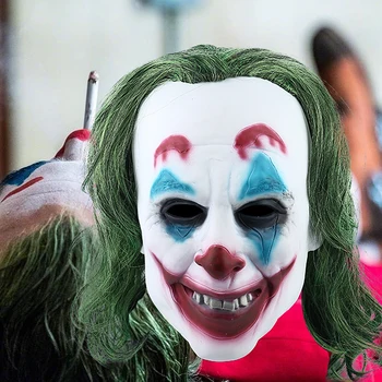 2019 Joker Kilmės Filmą Siaubo Baisu Klounas, Kaukė su Žaliąja Perukas Cosplay Joaquin Phoenix Arthur Fleck Latekso Kaukė Helovinas Rekvizitai