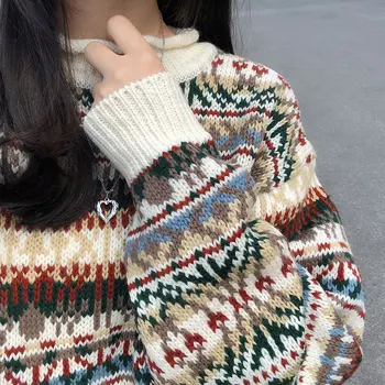 2019 korėjos stiliaus prarasti derliaus nacionalinės ilgomis rankovėmis megzti šilti megztiniai vyrų ir moterų megztiniai ir puloveriai (X1198)
