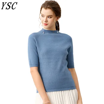 2019 m. Pavasarį Naujas modelis Moterų Kašmyro Megztinis Puse aukščio apykaklės pusė rankovės Bauda siūlų Gera ventiliacija Klasikinio stiliaus megztinis