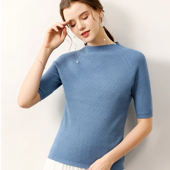 2019 m. Pavasarį Naujas modelis Moterų Kašmyro Megztinis Puse aukščio apykaklės pusė rankovės Bauda siūlų Gera ventiliacija Klasikinio stiliaus megztinis