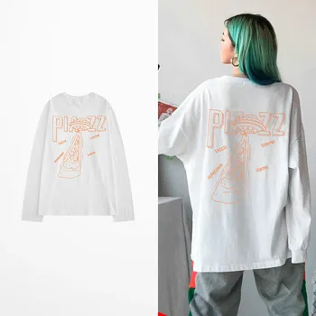 2019 Mados Vyrų Hip-Hop Piazz Print Long Sleeve T-shirt Rudenį Vyrų ir Moterų Visą Rankovės Harajuku Marškinėliai Rudenį Streetwear