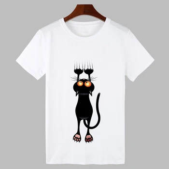 2019 Nauja katė ieško spausdinti juokingi marškinėliai Moterims Harajuku kawaii T-shirt Femme Plonas skirsnio Viršūnes Tee Hipster Marškinėlius drabužiai