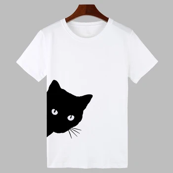 2019 Nauja katė ieško spausdinti juokingi marškinėliai Moterims Harajuku kawaii T-shirt Femme Plonas skirsnio Viršūnes Tee Hipster Marškinėlius drabužiai