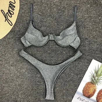 2019 naujo Prekės ženklo Moteris Spindi Sidabrinė, Push-up Minkšta Liemenėlė Bikini Paplūdimio Trikampis maudymosi Kostiumėliai maudymosi kostiumėlį, Maudymosi Kostiumą