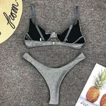 2019 naujo Prekės ženklo Moteris Spindi Sidabrinė, Push-up Minkšta Liemenėlė Bikini Paplūdimio Trikampis maudymosi Kostiumėliai maudymosi kostiumėlį, Maudymosi Kostiumą