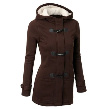 2019 Plius Dydis Žiemos Mados Moterų vientisos Spalvos Ragų Sagtis Gobtuvu ilgomis Rankovėmis Kailis Rudens ir žiemos paltai moteris paltas