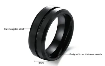 2019 volframo anglies žiedas 8mm plotis comfort fit Volframo plieno žiedas electroplated juoda juostinėmis žiedas