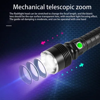 2020 Juoda Stipri Šviesa Ilgo Nuotolio Teleskopinis Žibintuvėlis Zoom USB Įkraunamas LED Apšvietimas Žibintuvėlis Lampe Torche Led