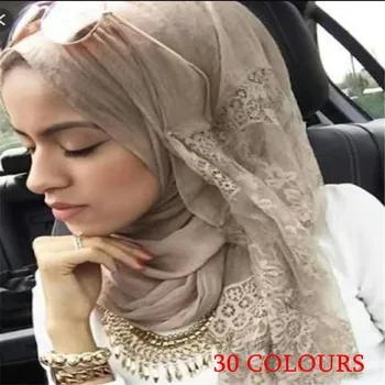 2020 m. 30 spalvų Mados Prabangių nėrinių šalikas hijab moteris paprasto maxi skara siuvinėti gėlių nėrinių foulard gana Musulmonų hijabs šalikai, šaliai, kaklaskarės